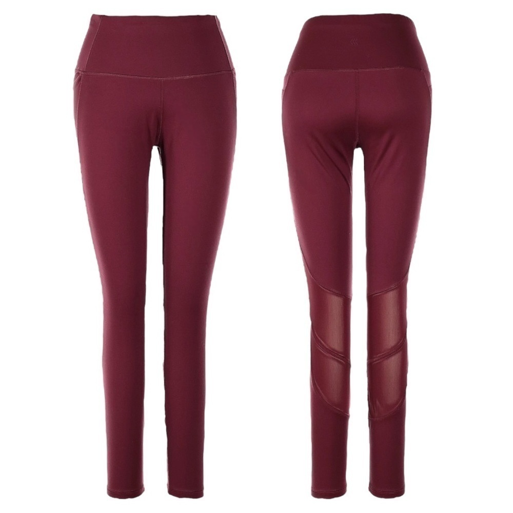 🌺 All in Motion Burgundy Activewear Mesh Panel With Pockets Leggings Size XXL